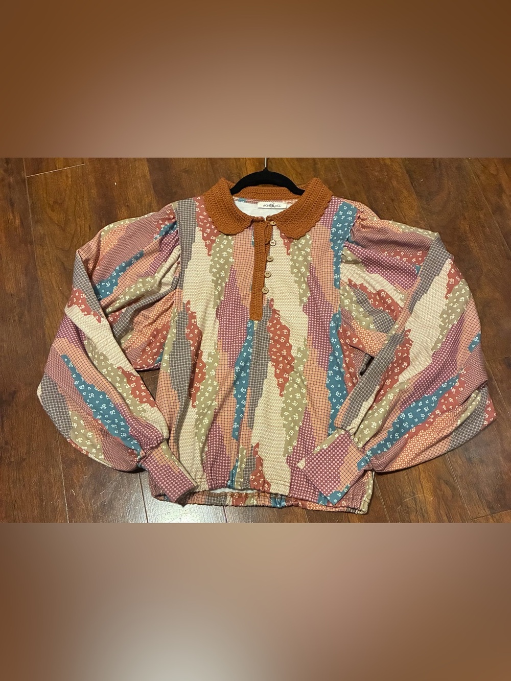 NWOT Oli & Hali Mix Match Crochet Patched Collar Top - M